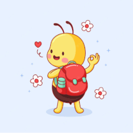 Happy bumble bee with school bag