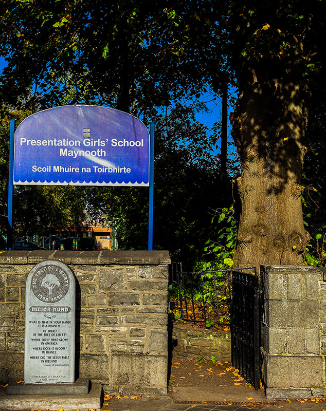 Front stone wall of school with Presentation Girls' School Maynooth sign